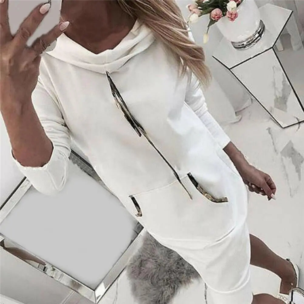 Damen Kapuzenpullover Minikleid Hoodie Sweatshirt Longtops Tunika Jumper Kleid