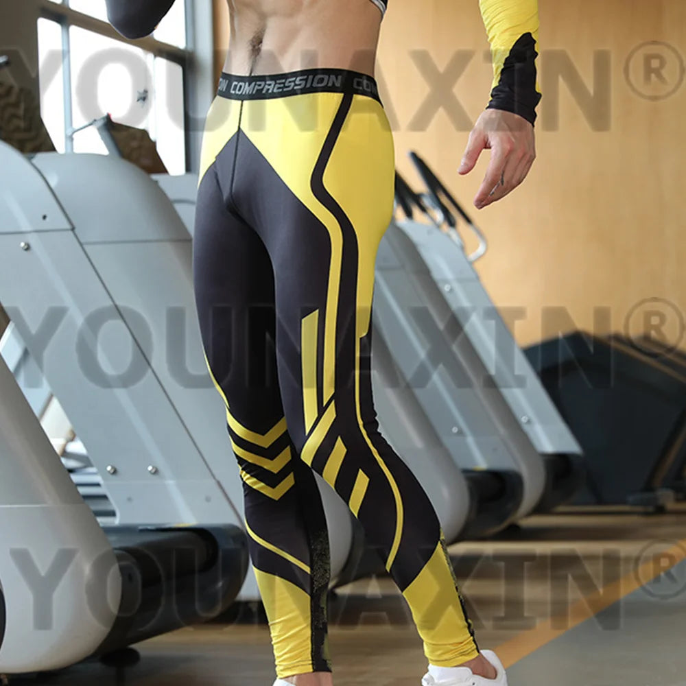 Pantaloni a Compressione da Uomo Leggings Calcio Corsa Palestra Leggins Calza