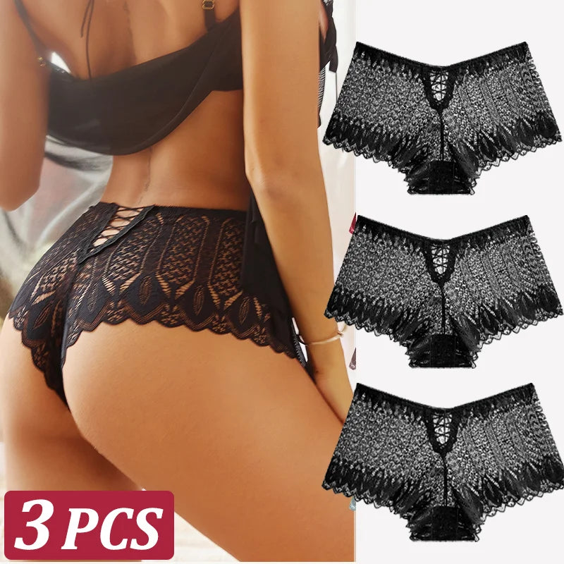 3 Stk Frauen Spitze Tanga String Höschen Sexy Schlüpfer Slip Dessous Unterwäsche