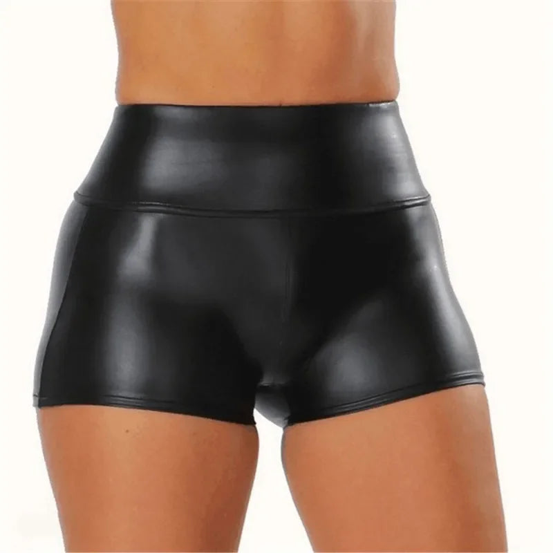 Damen Bermuda Shorts Hotpants Kurze Hose PU Leder Hohe Taille Pants Clubwear