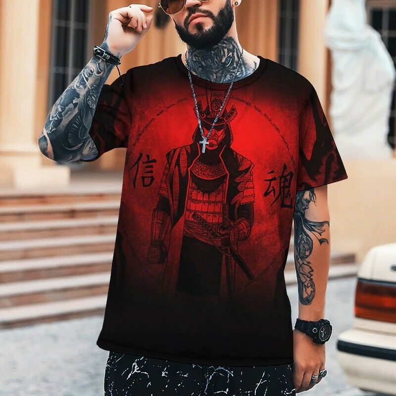 Herren Samurai Oversized 3D T-Shirt Rundhals Unisex Sommer Streetwear