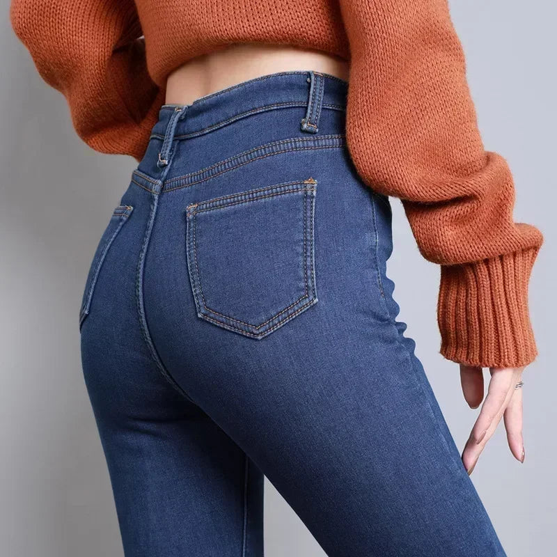 Damen Winter Warm Thermo Jeans Hose Innenfleece Stretch Hosen Leggins Denim
