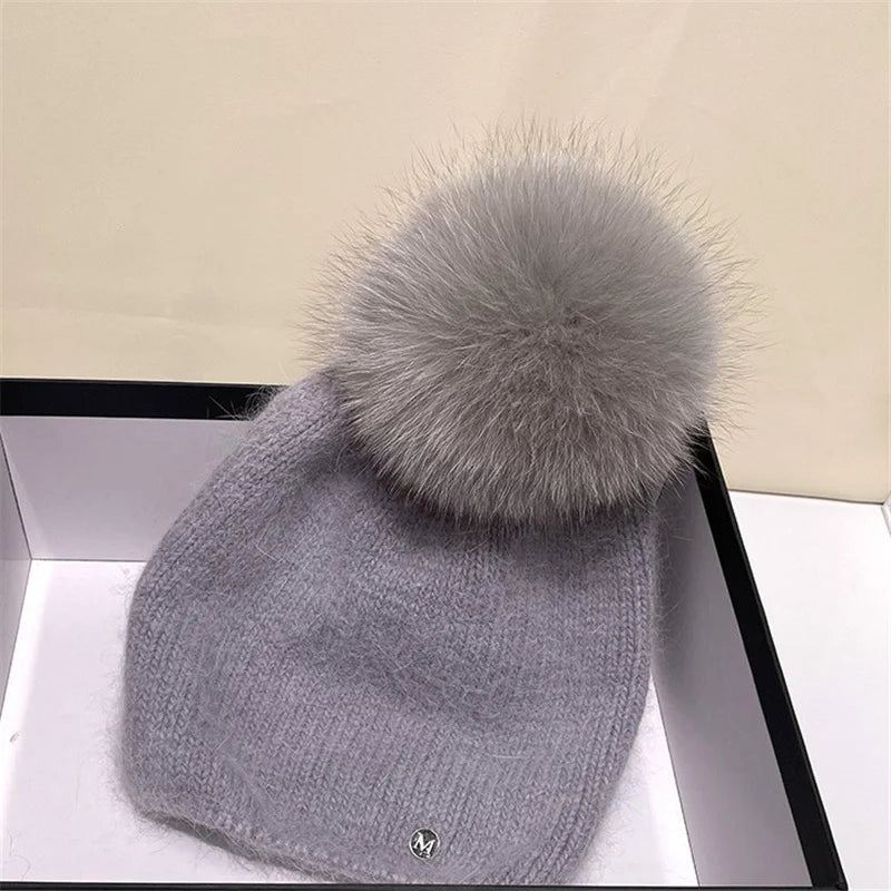 Damen Wolle Mütze Wintermütze Strickmütze Gefüttert Pudel Bommelmütze Pudelmütze