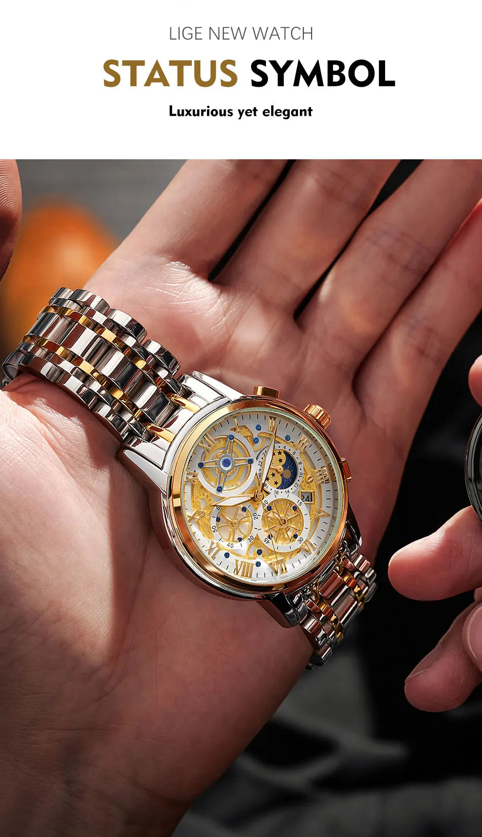 Herren Armbanduhr Silber Schwarz Edelstahl Quarzuhr Luxus Chronograph Business