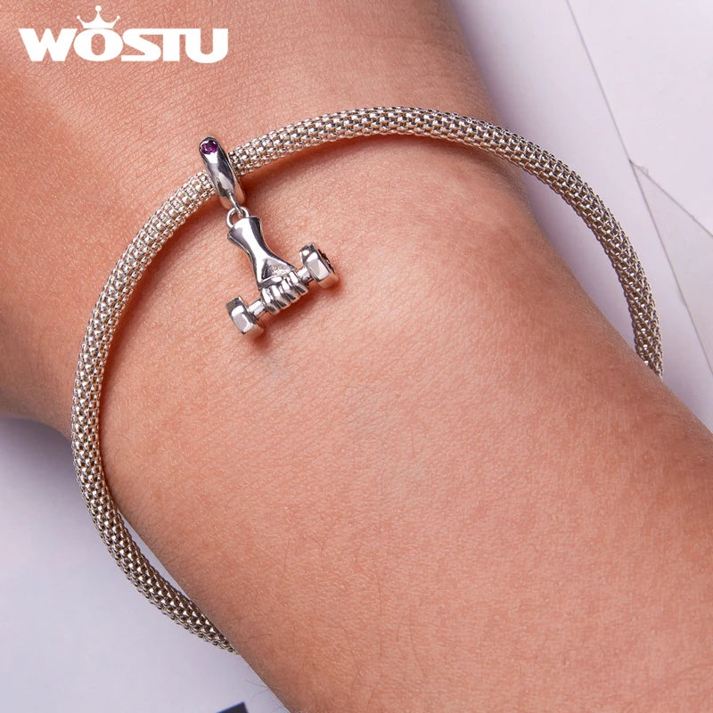 Charms Anhänger 925er Sterling Silber Charm Armband Gym Hantel Damen Geschenk
