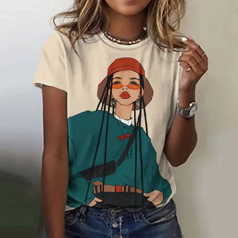 Damen Sommer Top 3D Cartoon T-Shirt Rundhals Streetwear lockeres Damentop Bluse