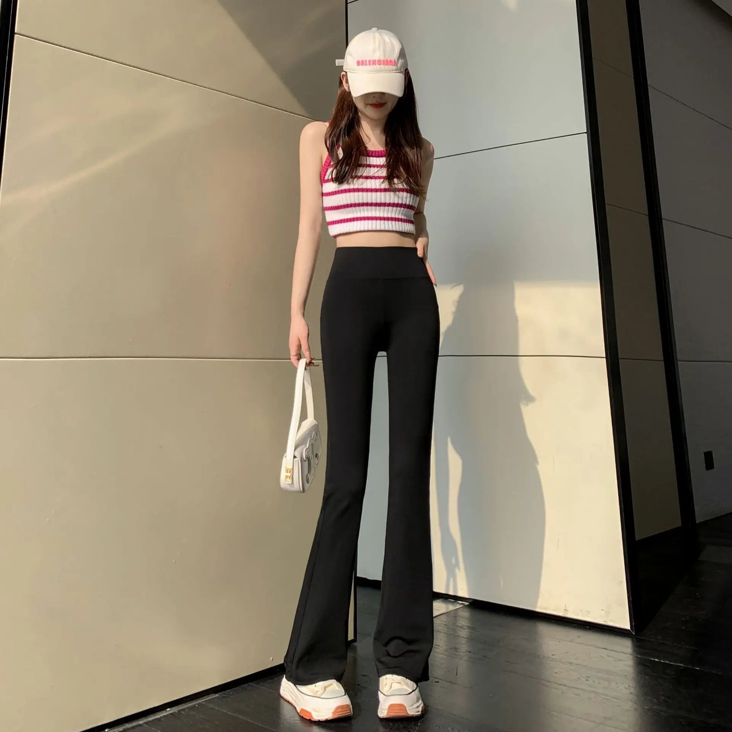 Hohe Taille, mit Fleece gefüttert, Bootcut-Yogahose, Damen-Oberbekleidung, Frühling, Herbst, Winter, schlankmachend, schwarz, Bauchkontrolle, lässig, Hai...