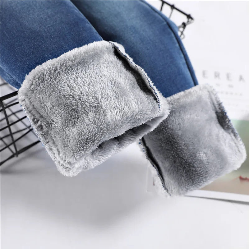 Damen Winter Warm Thermo Jeans Hose Innenfleece Stretch Hosen Leggins Denim
