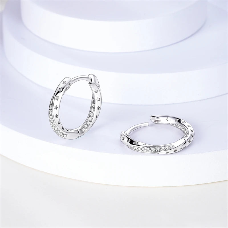 Funkelnde 925er Silber Creolen m. Zirkonia | Luxus-Qualität | Trend Ohrringe