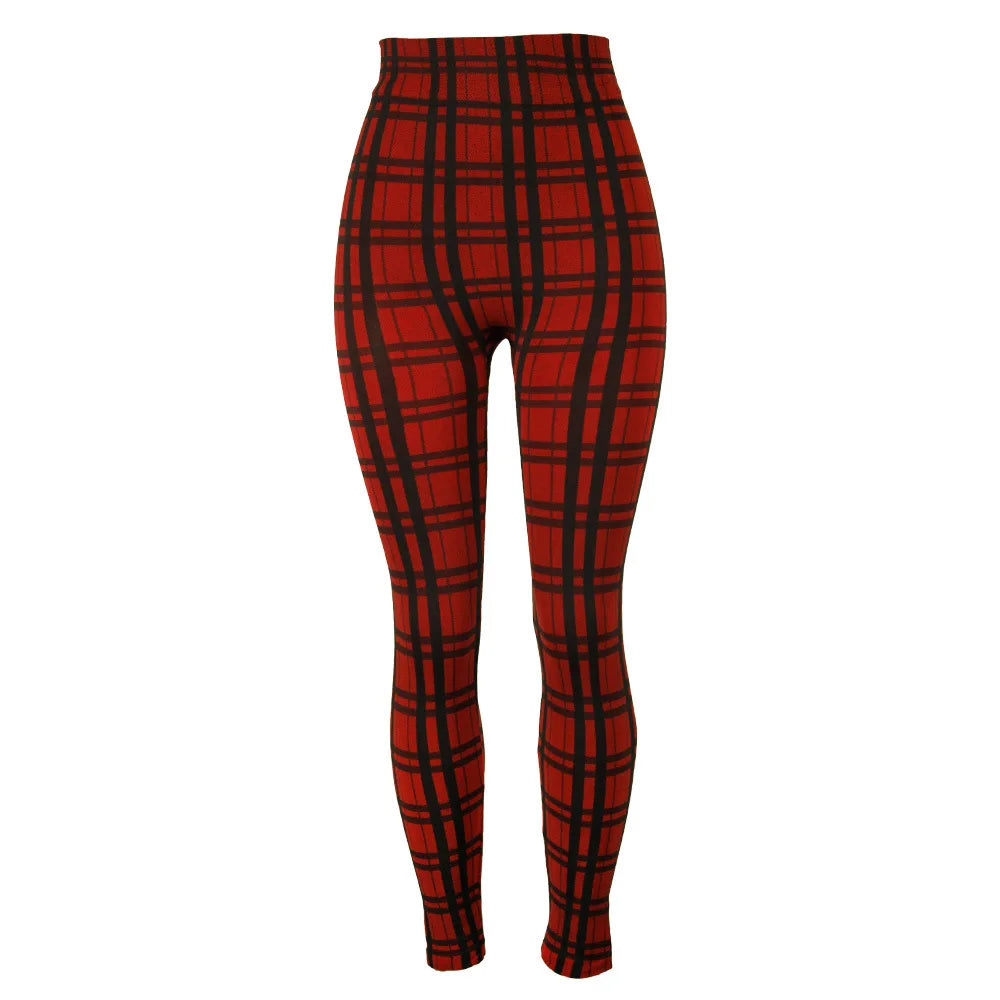 Leggings Damen Kariert Tartan Karo Muster Fitness Leggins Sexy Hohe Elastizität