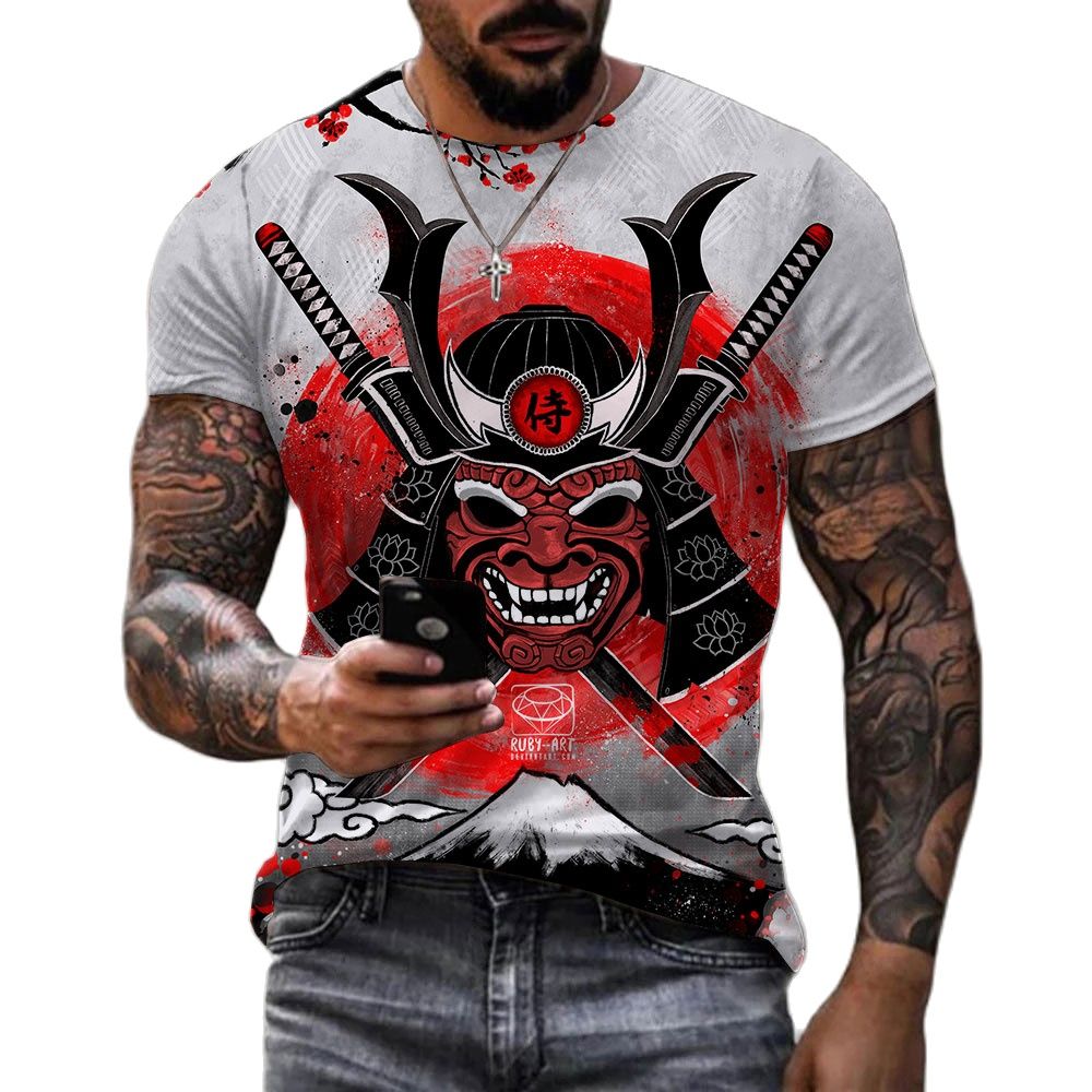 Herren Japan Samurai 3D T-Shirt Rundhals Unisex Sommer Streetwear