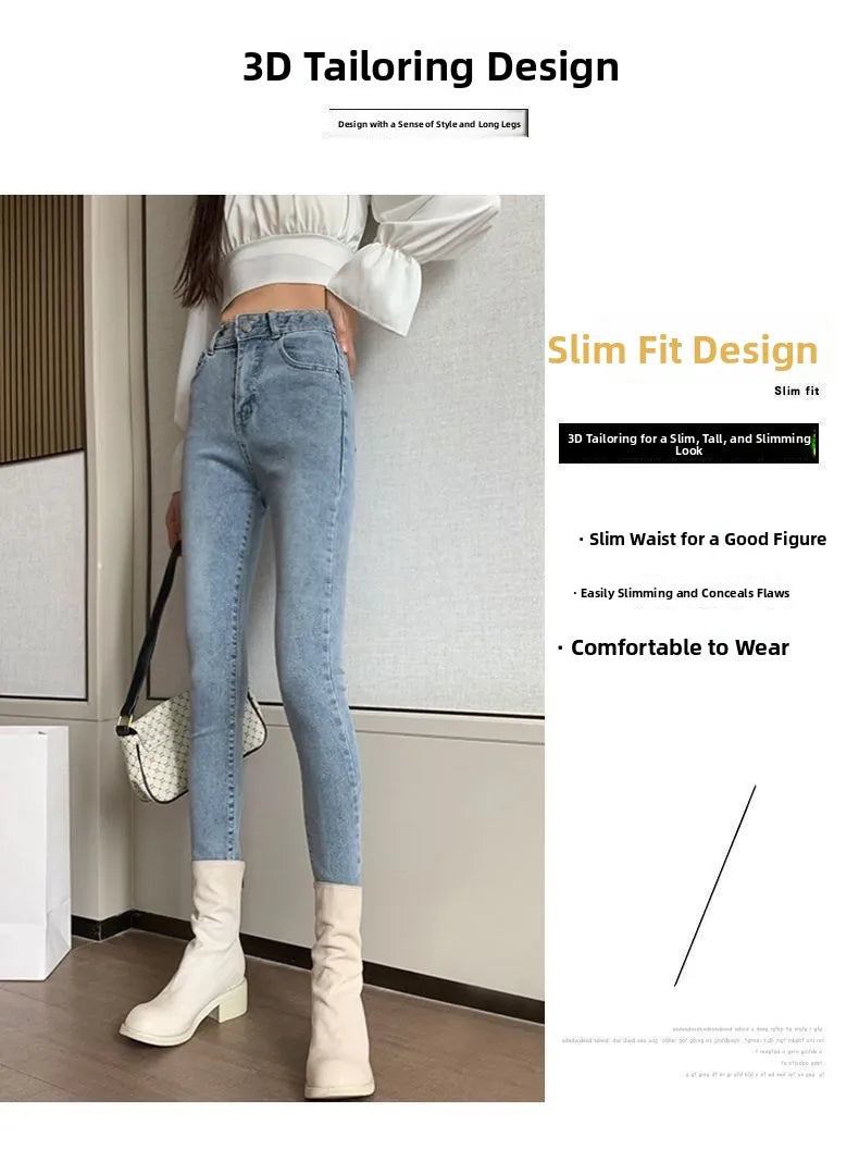 Damen Winter Warm Thermo Jeans Hose Innenfleece Stretch Hosen Leggins Denim