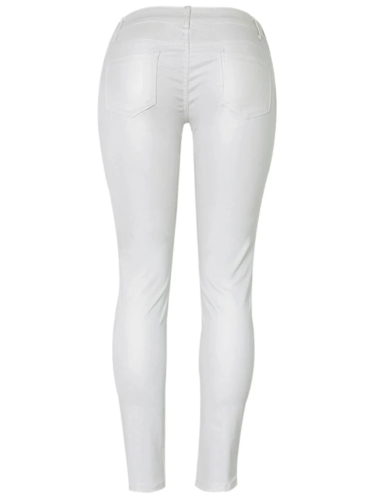 Sexy Damen Stretch Leggings Leggins Gothic Punk Hose PU Lederhose Reißverschluss
