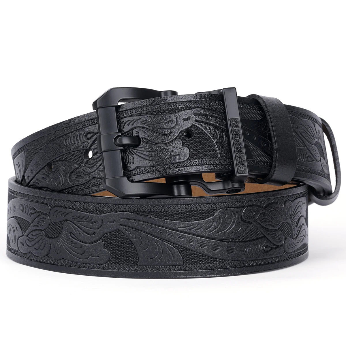 BISON DENIM Rindsleder Retro Gedruckt Männer Gürtel Echtes Split Leder Legierung Pin Schnalle Gürtel Casual Western Cowboy Stil Gürtel Für Männer
