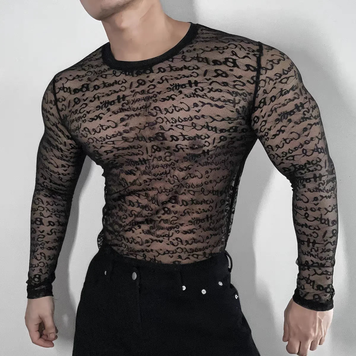 Fetisch Fashion Männer Oberteil Sexy Shirt Herren Body Hemd Transparent Clubwear
