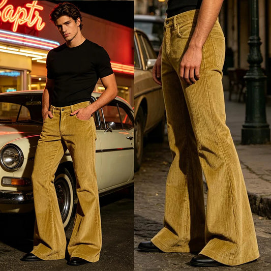 Herren Cord-Schlaghose Retro Streetwear Freizeithose weich warm Herbst