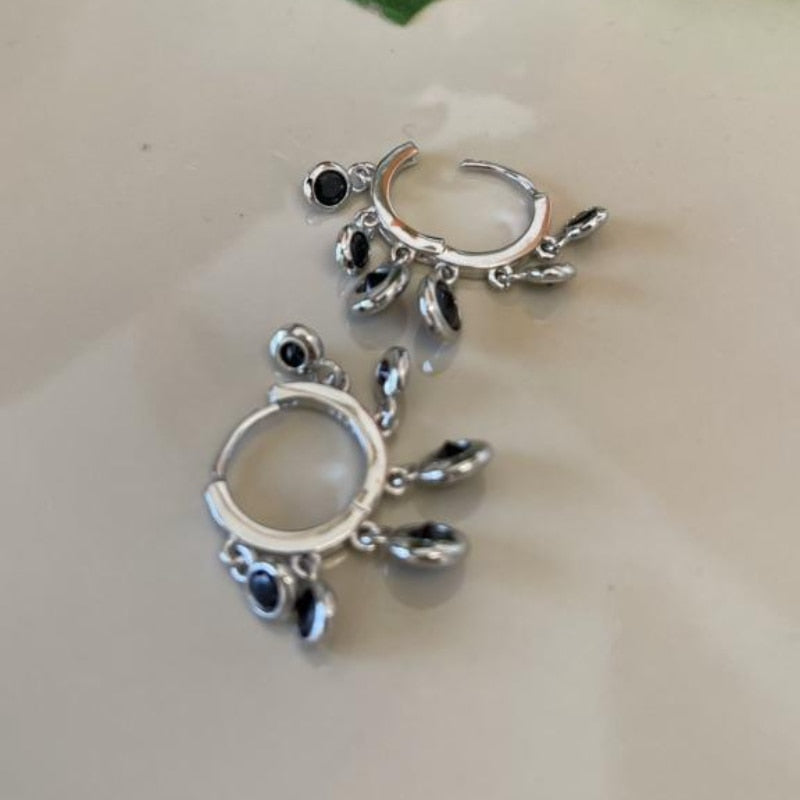 1 Paar Creolen aus 925 sterling Silber Schwarz Ohrringe Zirkonia Ohrstecker