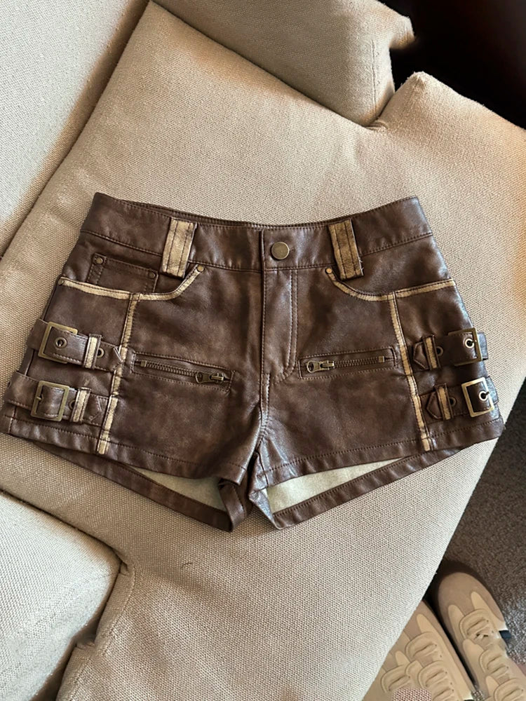 Damen Bermuda Shorts Hotpants Kurze Hose PU Leder Trendy Pants Clubwear
