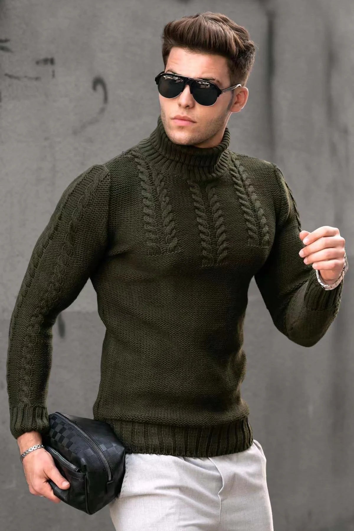 Herren Rollkragen Pullover Sweatshirt Pulli Zipper Sweater Shirt Langarmshirt