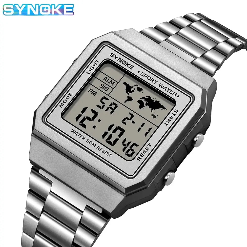 Herren Armbanduhr Digital Uhr Silber Edelstahl LED Quarzuhr Luxus Chronograph