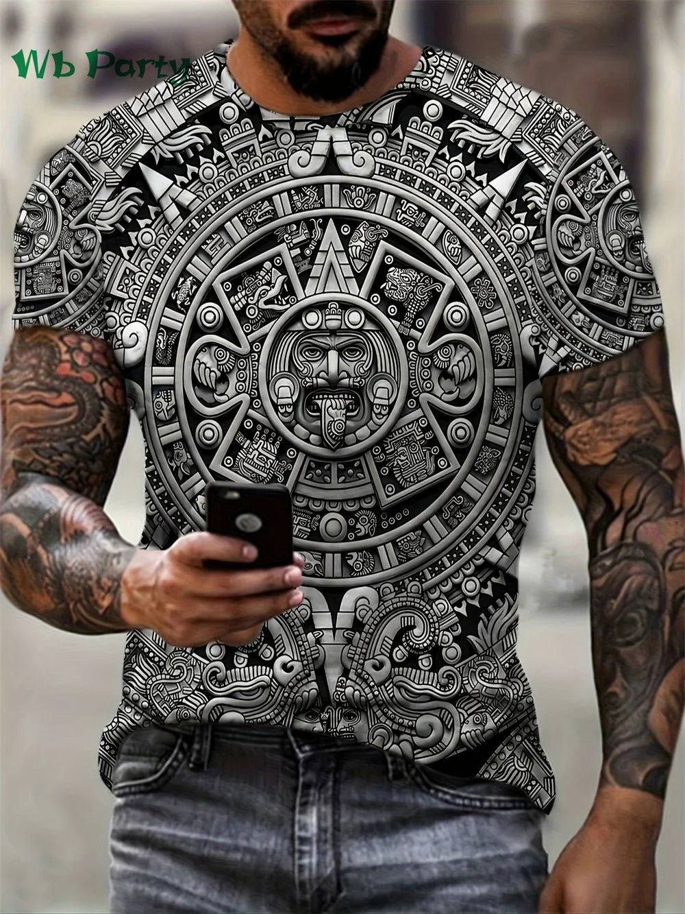 Aztec Themed Muster 3D Print T-Shirt Kompressionsshirt Kurzarm T-Shirt Herren Sommer T-Shirts Vintage Print Herrenbekleidung Tops