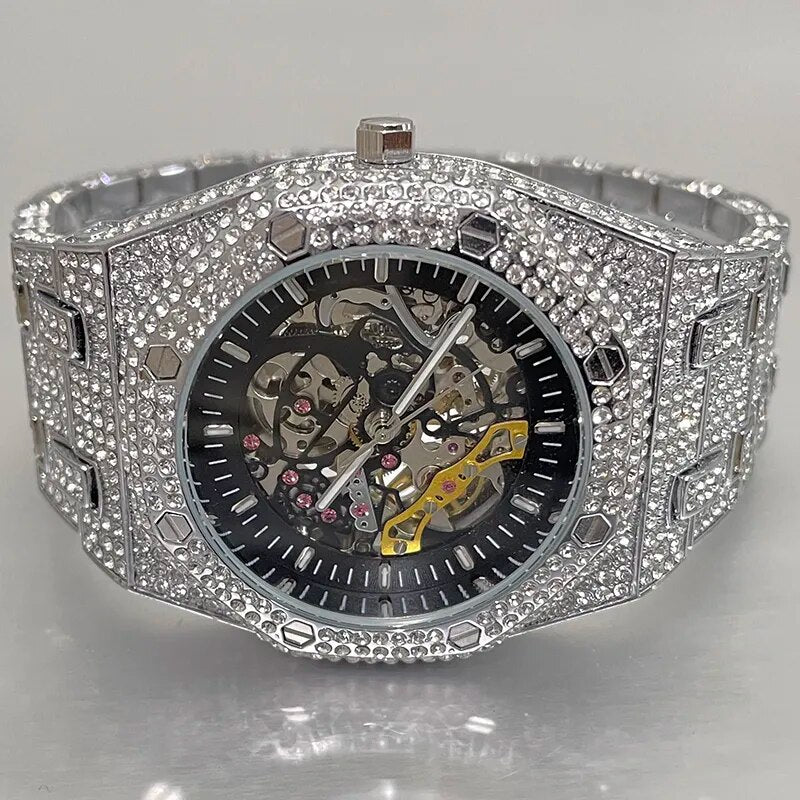 Herren Armbanduhr Silber Schwarz Edelstahl Automatik Luxus Chronograph Business