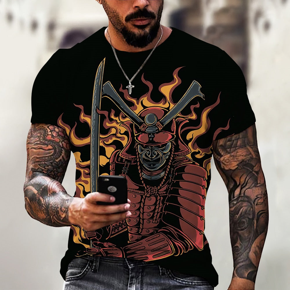 Herren Japan Samurai 3D T-Shirt Rundhals Unisex Sommer Streetwear