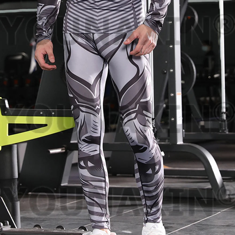 Pantaloni a Compressione da Uomo Leggings Calcio Corsa Palestra Leggins Calza