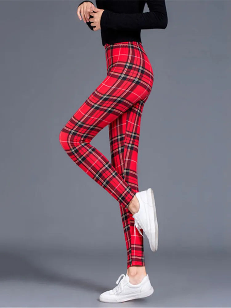 Leggings Damen Kariert Tartan Karo Muster Fitness Leggins Sexy Hohe Elastizität