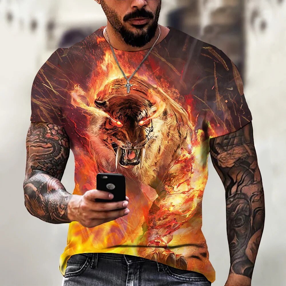 Herren Fashion Vintage Leopard 3D T-Shirt Rundhals Unisex Sommer Streetwear