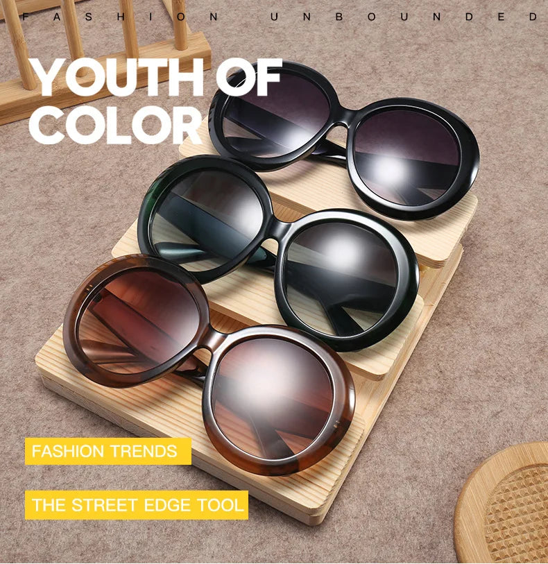 JNPCXI Übergroße Runde Sonnenbrille Frauen Männer Luxus Marke Großen Rahmen Sonnenbrille Brille Große Shades Unisex Reiten Brillen
