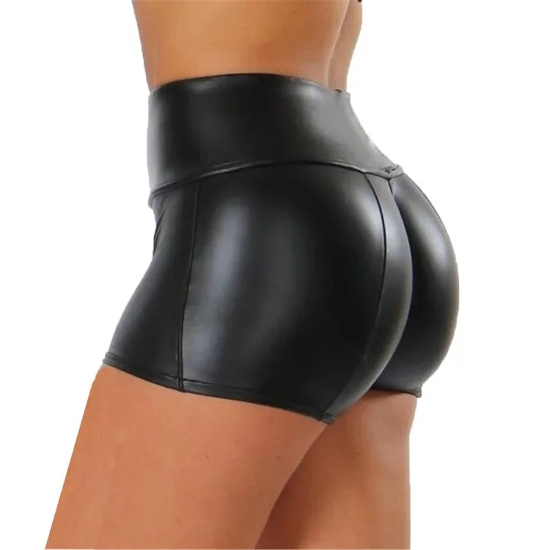 Damen Bermuda Shorts Hotpants Kurze Hose PU Leder Hohe Taille Pants Clubwear