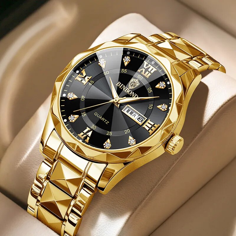 Herren Armbanduhr Silber Schwarz Edelstahl Quarzuhr Luxus Chronograph Business