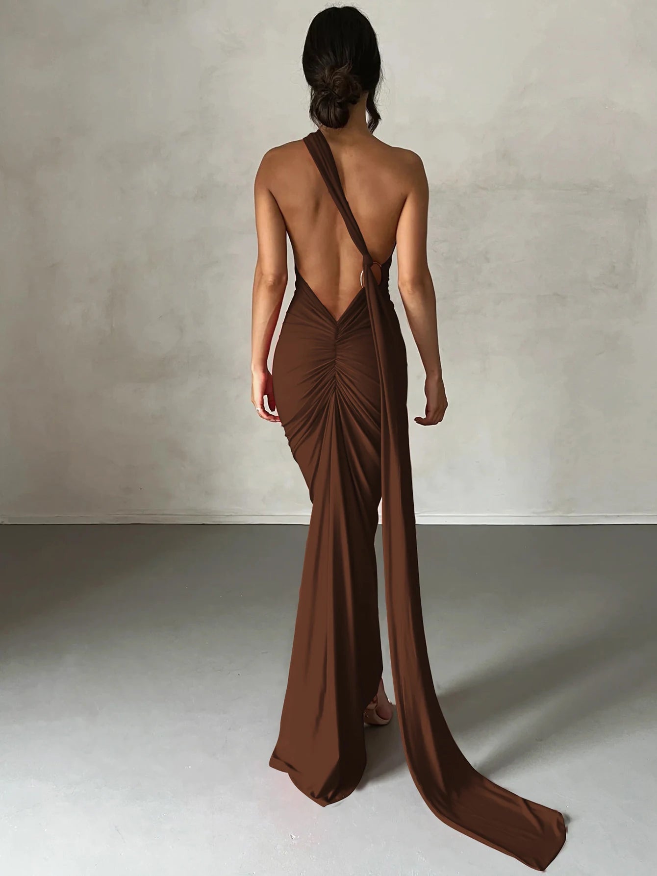 Frauen Kleid rückenfreies Partykleid Langeskleid Maxikleid Träger Abendkleid
