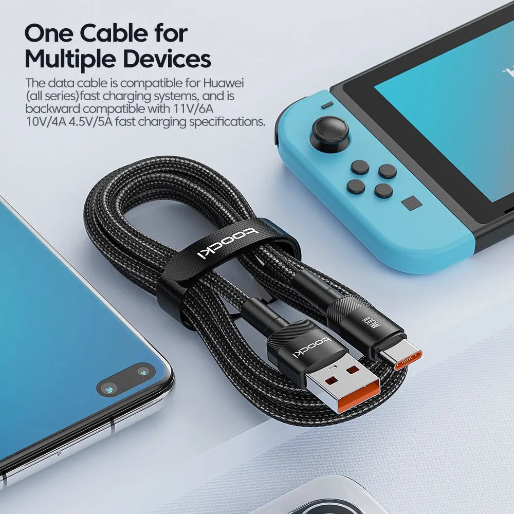 USB C Schnell Ladekabel 2m 100W LED Anzeige Datenkabel Für iPhone Samsung