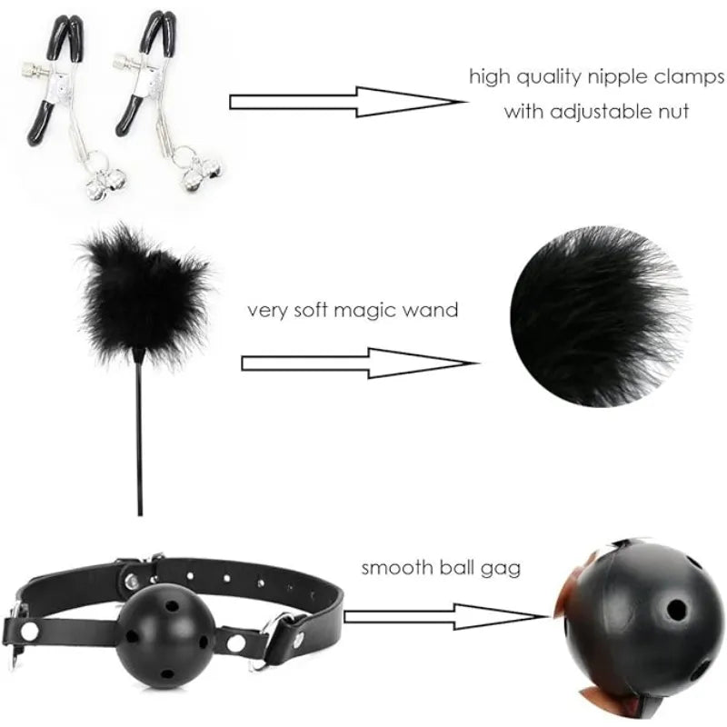 10Stk BDSM Bondage Set Fesselset SM Peitsche Halsband Handschellen Sexspielzeug