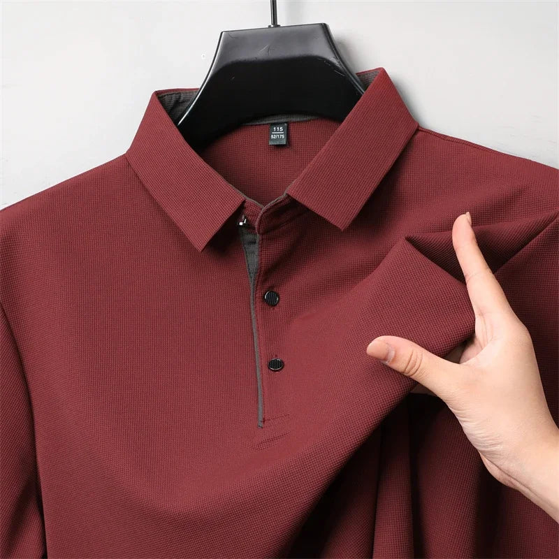 Neues Herren-Poloshirt, Business-Casual, langärmelig, einfarbig, modisch, warm, bequem, vielseitiges Oberteil für vier Jahreszeiten