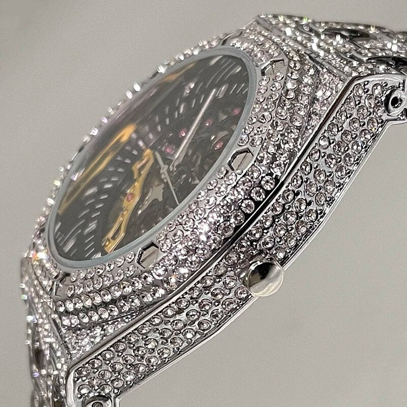 Herren Armbanduhr Silber Schwarz Edelstahl Automatik Luxus Chronograph Business
