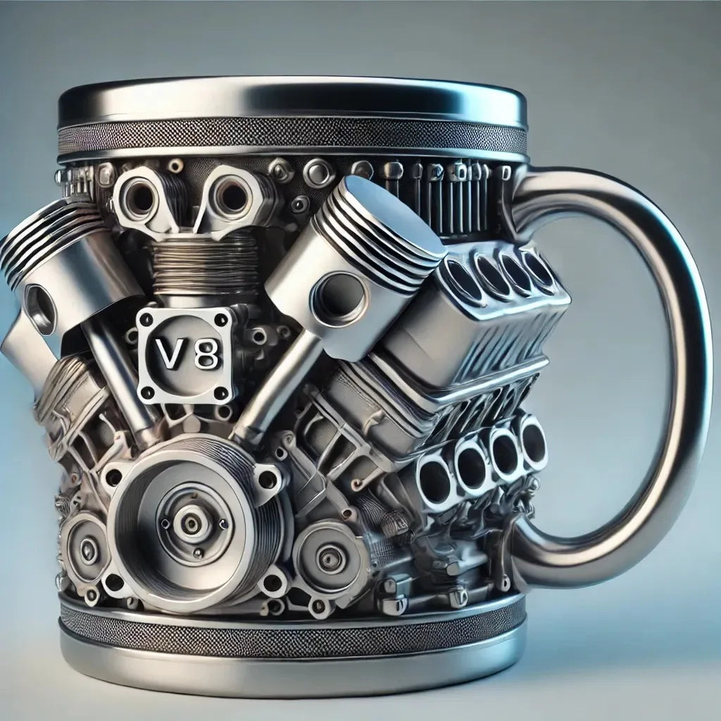 Edelstahl-Kaffeebecher Mug V8-Motoren-Motiv Kaffeetasse Becher Tasse Geschenk
