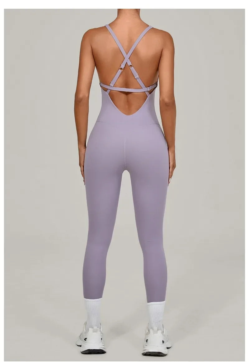 Tuta intera Sportiva Donna Rompers Pantaloni Yoga Palestra Sexy Jumpsuit Tutina
