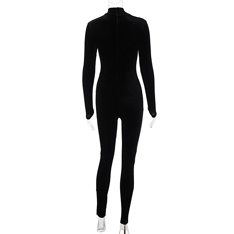 Dulzura Herbst Samt Sexy Y2K Kleidung Lange Hülse O-ansatz Bodycon Dünne Zipper Overall Frauen Sportliche Streetwear Strampler Outfits