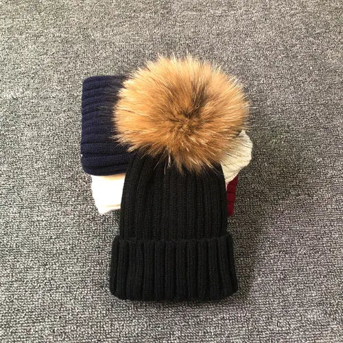 Damen Wolle Mütze Wintermütze Strickmütze Gefüttert Pudel Bommelmütze Skimütze