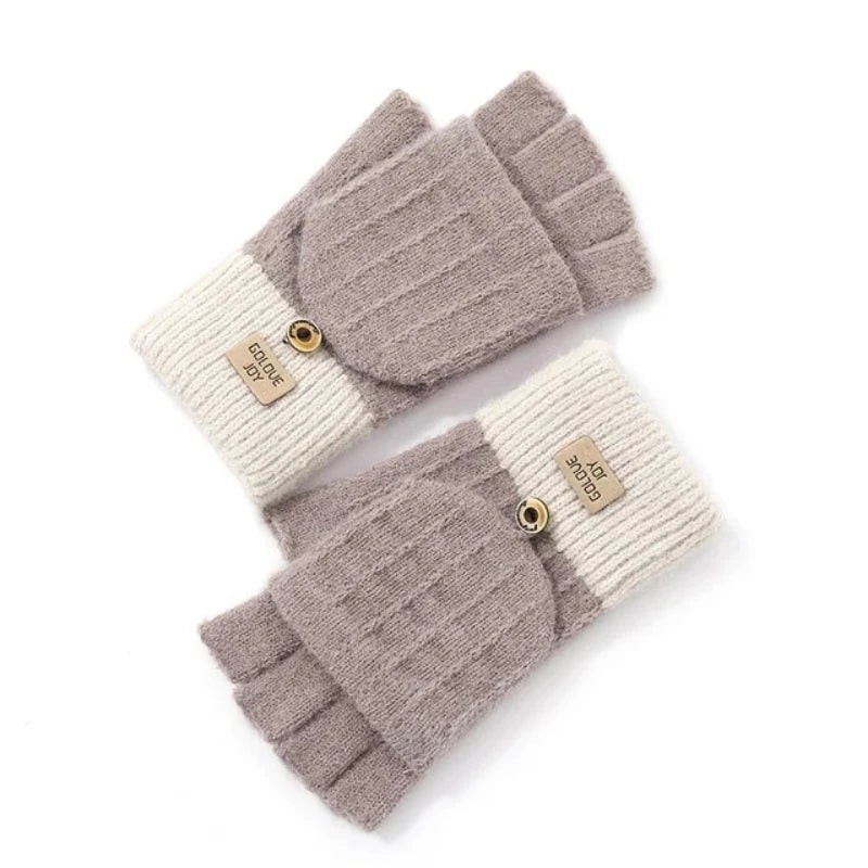 Damen Handschuhe Herbst Winter Gestrickte Damenhandschuhe Fäustlinge Touchscreen