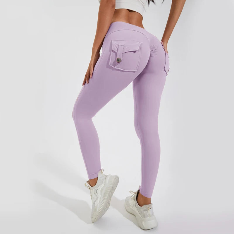 Damen Leggings Push Up Stretch Leggins Yoga Fitness Hose m Tasche Sexy Gym Wear