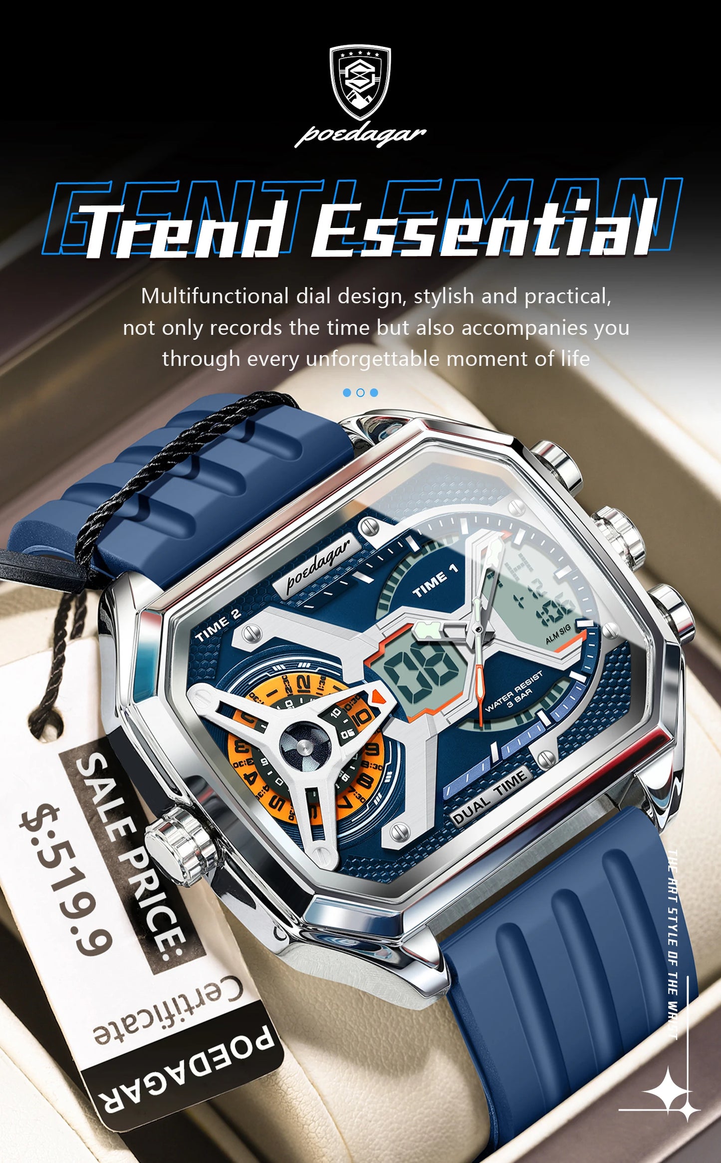 Orologio Uomo Quarzo Acciaio Inossidabile Orologio digitale Cronografo sportivo