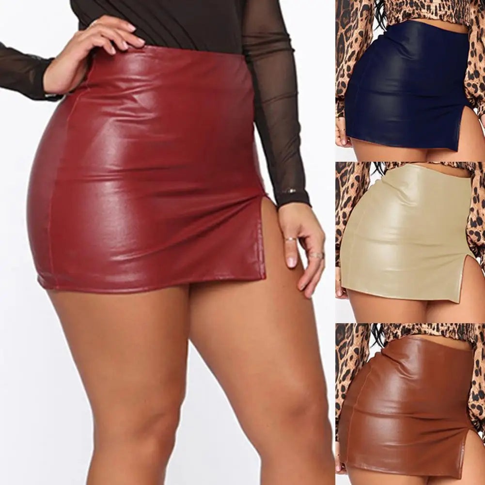 Sexy Damen Lederrock Minirock PU Mini Rock Bodycon Partyrock Clubwear
