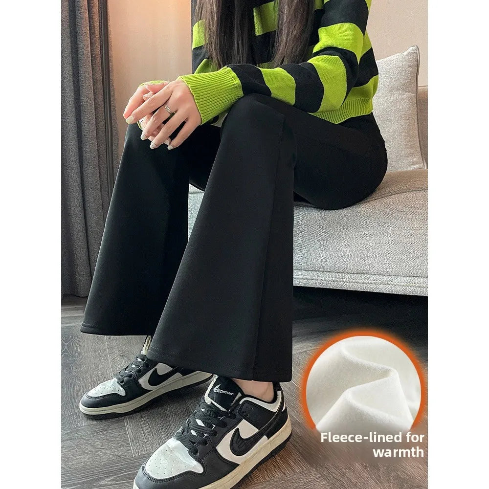 Hohe Taille, mit Fleece gefüttert, Bootcut-Yogahose, Damen-Oberbekleidung, Frühling, Herbst, Winter, schlankmachend, schwarz, Bauchkontrolle, lässig, Hai...