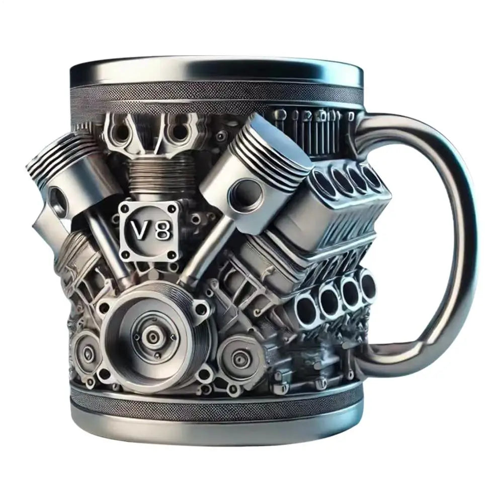 Edelstahl-Kaffeebecher Mug V8-Motoren-Motiv Kaffeetasse Becher Tasse Geschenk