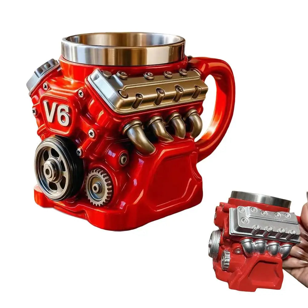Edelstahl-Kaffeebecher Mug V8-Motoren-Motiv Kaffeetasse Becher Tasse Geschenk