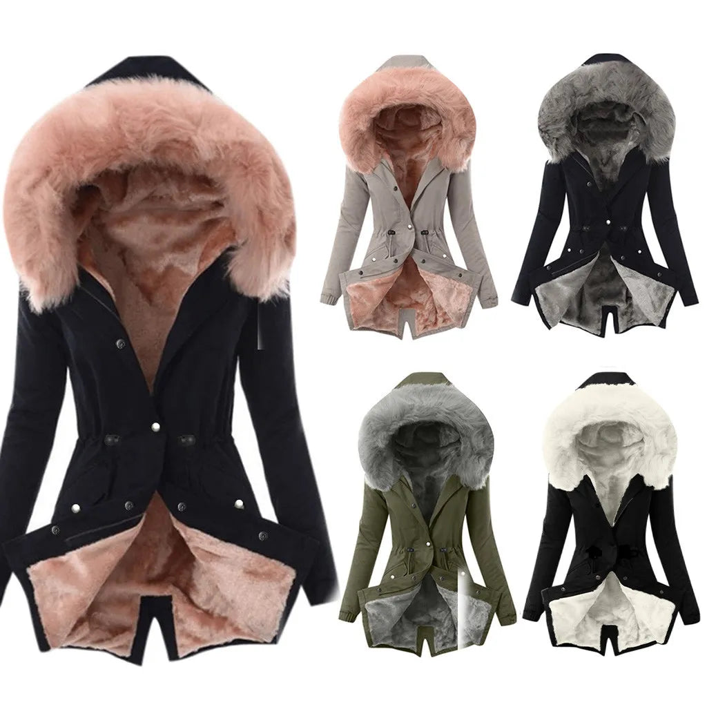 Damen Wintermantel Winterjacke Kapuzenmantel Hoodie Jacke Pelzmantel Mantel